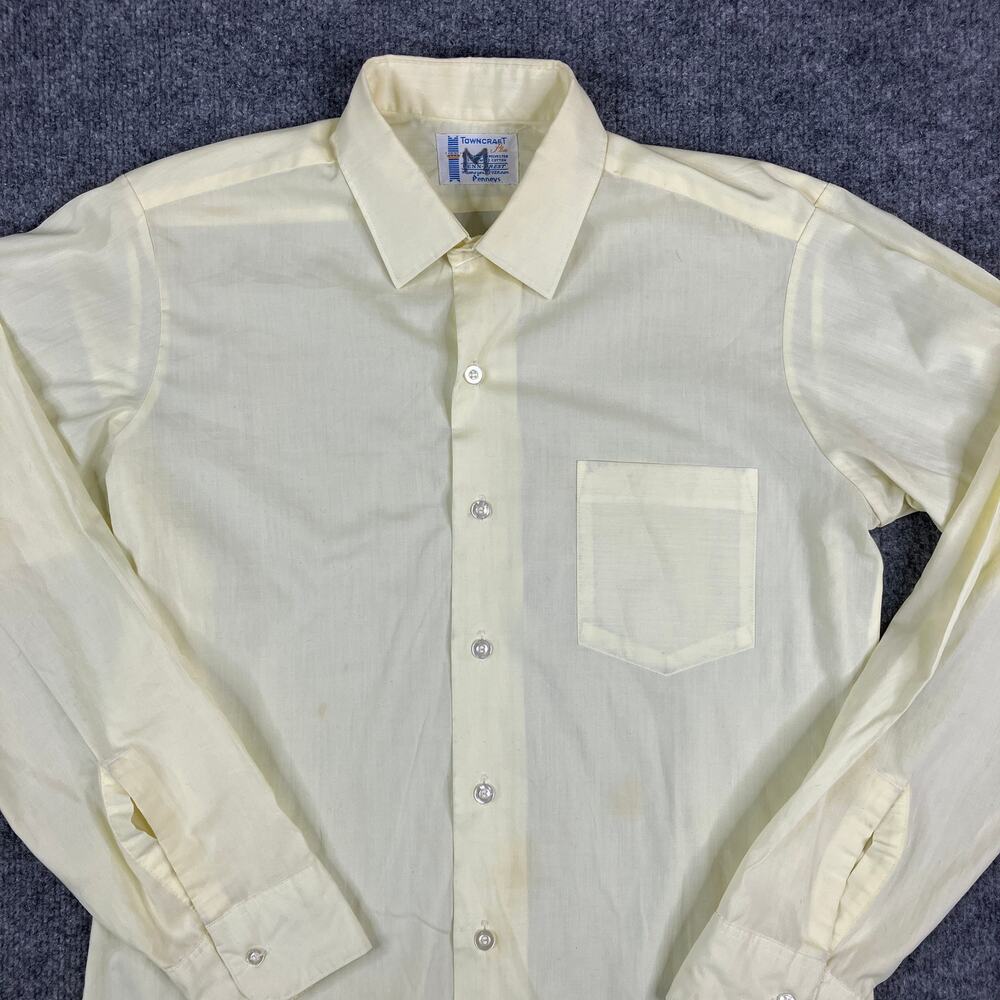 Towncraft Dress Shirt Mens M Yellow Sheer Long Sleeve Penneys Vintage 60s 70s